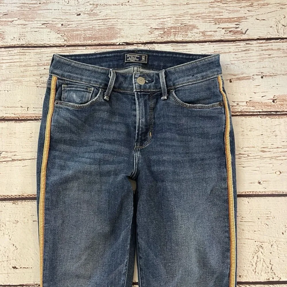 Abercrombie & Fitch Harper Low Rise Ankle Jeans Size 24/00r Blue Side Stripes‎